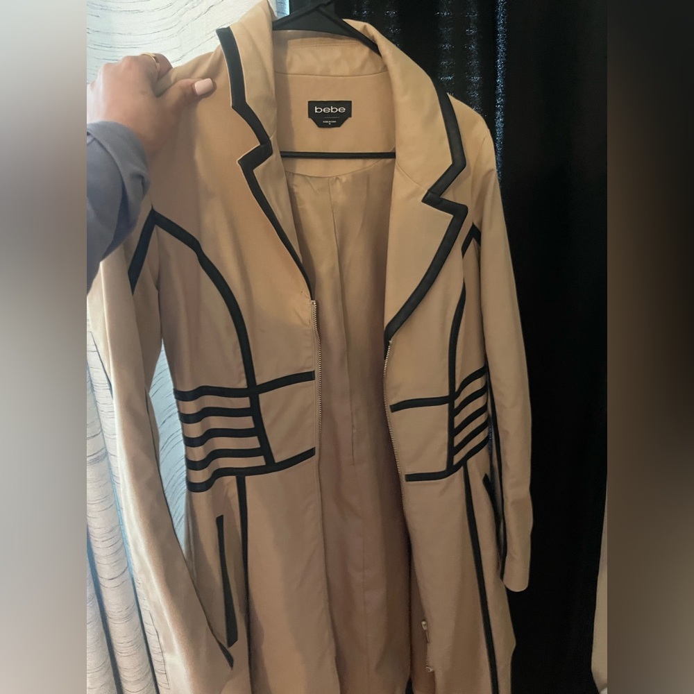 Bebe Beige Trench Coat with Black Trim